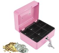 Telituny Boîte Sécurité Verrouillable en Acier, petite caisse de rangement d'argent, Mini boîte de sécurité Portable en acier verrouillable pour pièces de monnaie Pour la maison Bureau École(rose)