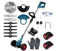 Telituny Débroussailleuse électrique avec 2 batteries, compatible avec batteries de 21 V, moteur brushless, tondeuse à gazon manuelle, pour tondre, bords