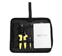 Telituny Outil de Sertissage de Cosses de Fil Kit de Sertisseur à Cliquet Isolé à Mâchoire Interchangeable avec 850 Pièces Bornes Isolées de 0,5 à 6,0 mm² Emballage en Sac