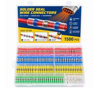 Tellegloww Lot de 1500 connecteurs étanches à souder - 5 tailles - Bornes thermorétractables - 12-10/16-14/18-16/22-18/26-24 Awg - Assortiment isolé électrique