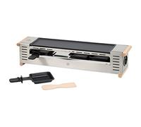 Tellier LOUIS Appareil à Raclette Professionnel - 4 Poêlons + Plaque Supérieure Antiadhésive - 1 à 4 Personnes - Forme Rectangle - Tout Inox - Interrupteur de Sécurité - 230 V/600 W Inox/Noir/Beige