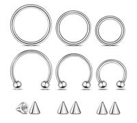 Telooco 6 Pièces Piercings de Nez en Acier Inoxydable avec 6 Boules de Rechange 16G Anneau Septal Nasal Argent Anneau à Lèvres Fileté Intérieurement Bijoux de Piercing pour Sourcils Tragus