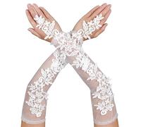 Telooco Gants Longs en Dentelle 1 Paire Blancs Gants Sans Doigts à Motif de Fleurs Longueur Coude Gants de Bal de Mariée Accessoires de Vêtements pour Femmes Fête de Mariage