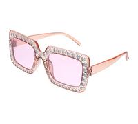 Telooco Retro Disco Sonnenbrille mit Dickem Rahmen Quadratisch Sonnenbrillen Damen Disco Brille Glitzer Strass Sonnenbrille Damen für Damen Herren 70er 80er Jahre Outfit Zubehör (Rosa/Noir)