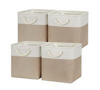 Temary Lot de 4 bacs de rangement cubiques en tissu pour étagère, 30,5 x 30,5 cm, paniers de rangement vides pour jouets, jouets de chien (blanc et kaki)