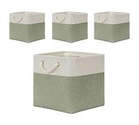 Temary Lot de 4 grands bacs de rangement cubiques de 33 x 33 cm avec poignées; paniers de rangement décoratifs pour la maison (blanc et vert)