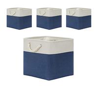Temary Lot de 4 grands paniers de rangement vides en tissu avec poignées pour étagères, en forme de cube, 33 x 33 cm, blanc et bleu