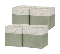 Temary Lot de 4 paniers de rangement cubiques pour étagères de 30,5 cm avec poignées en corde pour organiser les vêtements, paniers de placard avec poignées en corde pour la maison (blanc et vert)