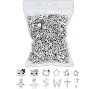 TemBelle Y2K Lot de 112 bijoux d'ongles pour chaton Kawaii avec perles en forme de croix et étoiles 3D Argenté