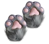 Temeemeg Gants de Patte de Chat 1 Paire Mitaines en Peluche Pattes Fourrure Gants Therian pour Accessoires déguisement Convention Cosplay et d'anime, Gris.