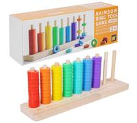 Temeemeg Jeu de Pile de Couleurs - Cadre comptage Arc-en-Ciel pour Enfants, Jouets tri Couleurs en Bois avec 70 Anneaux, Outil d'apprentissage des mathématiques Montessori pour Les Tout-Petits âgé