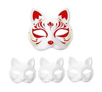 Temeemeg Masque de chat avec élastique 3 pièces bricolage à peindre masques de mascarade dessin animé vierge masques en papier blanc pour enfants Cosplay Halloween.