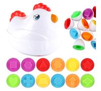 Temeemeg Oeufs Assortis Jouets de Pâques pour Tout-Petits avec boîte de Poulet à Tirer 12 pièces Oeufs géométriques Montessori avec Formes et Couleurs Jouets motricité Fine pour garçons et Filles.