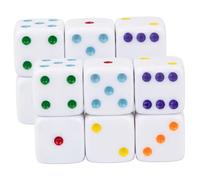 Temeemeg Paquet de 12 Grands dés, dés géants de 25 mm avec Base Blanche et Points colorés pour Une Lecture Facile, des Jeux société, l'enseignement des mathématiques, Les Essentiels soirées Jeux.