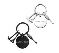 TEMEITE Porte-clés outil personnalisé - Gravure de texte personnalisée avec breloques marteau, clé et tournevis - Disponible en argent et noir, Noir , taille unique