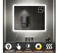 TEMEO Miroir LED lumineux fonctions tactiles + antibuée Dimensions - 80 x 100 cm
