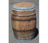 Temesso Barrique de vin en Bois de chêne 225 litres recupérateur comme cisterne - Rustique (Naturel avec Couvercle)