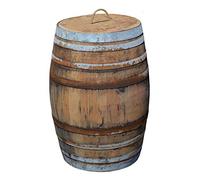 Temesso Barrique de vin en Bois de chêne 225 litres recupérateur comme cisterne - Rustique (Naturel avec Couvercle cordelette)