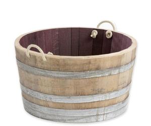 Temesso Demi-tonneau de vin en Bois de chêne- pôt de Fleurs ou Mini-étang (pôt de Fleurs avec poignées et Trous de Drainage) Utilisation extérieure