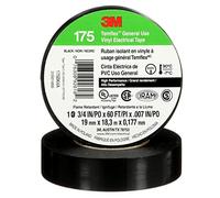 Temflex 3M 175 Ruban adhésif électrique en vinyle Noir 19 mm x 18 m 7 mil, 100 rouleaux/étui