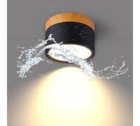 Temgin Plafonnier Spot Salle de Bain IP65 Noir Plafond Saillie Plafonnière Couloir Entree, LED 12W Blanc Chaud Rond Plafonier sans Perçage IRC82 Luminaire Design Épuré Couloir Exterieur Cuisine Ø10cm