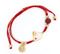 TEMICO Bracelet réglable fait à la main en corde rouge pour femme, bracelet porte-bonheur animal du zodiaque, lapin, bracelet porte-bonheur pour le Nouvel An, anniversaire, cadeau Aumlet