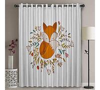 TEMLAN Dessin Animé Mignon Renard À Oeillets Rideaux Couronne De Fleurs Rideau Salon Opaque A Oeillets, Fille Garcon Chambre Rideau Décoration De Fenêtre 200x214cm