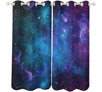 TEMLAN Galaxie De La Voie Lactée Violette Rideau à Oeillet Rideau Espace Univers Ciel étoilé Polyester Anti Bruit Isolant Thermique pour Chambre Salon Rideau À Fenêt 260x240cm