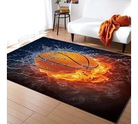 TEMLAN Tapis de Salon Basket Flamme Tapis Antidérapant Sports De Basket-Ball Cool Smoke pour Salle à Manger Chambre à Coucher Doux et Confortable Antidérapant Facile à Lavable 100 x 150 cm