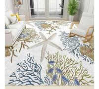 TEMLAN Tapis de Salon Étoile De Mer Corail Coquillage Tapis Chambre Nautique Plage Océan pour Décor de Cuisine Et de Salle à Manger 80 x 150 cm