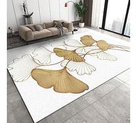 TEMLAN Tapis de Salon Feuilles De Ginkgo Or Blanc Lavable Tapis Art Minimaliste Moderne pour intérieur Salon Bureau dortoir Jardin Cuisine 140 x 200 cm