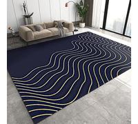 TEMLAN Tapis de Salon Lignes Dorées Bleu Foncé Facile à Nettoyer Tapis Art De Motif De Vague pour Salon, Salle à Manger Chambre à Coucher, Doux et Confortable Antidérapant 160 x 230 cm