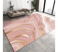 TEMLAN Tapis de Salon Marbre Rose Or Rose Facile à Nettoyer Tapis Dessin Au Trait Doré pour Salon, Salle à Manger Chambre à Coucher, Doux et Confortable Antidérapant 160 x 230 cm