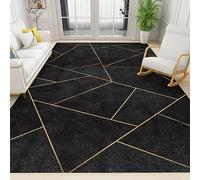 TEMLAN Tapis de Salon Noir Abstrait Géométrique Lavable Tapis Dessin Au Trait Doré Géométrique pour intérieur Salon Bureau dortoir Jardin Cuisine 140 x 200 cm