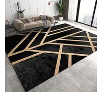 TEMLAN Tapis de Salon Noir Jaune Géométrique Lavable Tapis Art Géométrique en Ligne pour intérieur Salon Bureau dortoir Jardin Cuisine 140 x 200 cm