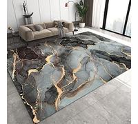 TEMLAN Tapis de Salon Texture De Marbre Dégradé Noir Gris Lavable Tapis Golden Lines Abstrait Lumière Luxe pour intérieur Salon Bureau dortoir Jardin Cuisine 140 x 200 cm