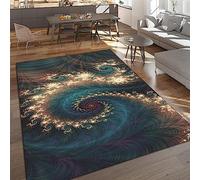 TEMLAN Tapis Salon Bel Art De La Plume De Paon Tapis Antidérapant Turquoise Bleu Sarcelle pour Salle à Manger Chambre à Coucher, Doux et Confortable Antidérapant 150 x 210 cm