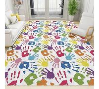 TEMLAN Tapis Salon Empreinte De Main Colorée Abstraite Tapis DéCoratif Art De Griffonnage Créatif Aquarelle pour Les salles de réunion, la Chambre à Coucher, Le Bureau et Le Salon 120 x 180 cm