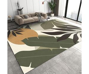 TEMLAN Tapis Salon Feuille De Palmier Simple Tapis DéCoratif Plante Blanche Soleil pour Les salles de réunion, la Chambre à Coucher, Le Bureau et Le Salon 120 x 180 cm