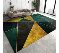 TEMLAN Tapis Salon Motif Vert émeraude Doré Tapis DéCoratif Géométrique Triangle Moderne pour Les salles de réunion, la Chambre à Coucher, Le Bureau et Le Salon 120 x 180 cm