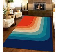 TEMLAN Tapis Salon Rayures Colorées Arc-en-Ciel Rétro Tapis Courts Poils Palette De Couleurs Rétro des Années 70 pour Chambre, Couloirs, Tapis ExtRieur 90 x 120 cm