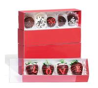 TEMLQPACK Lot de 50 boîtes à macarons pour 8 personnes recouvertes de chocolat rouge pour 4, boîtes à friandises longues pour truffes, biscuits, minerais, bombes au chocolat et cacao et boules de