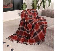 Temminc Woolly Mammoth Couverture en laine mérinos - Grande 139,7 x 210,8 cm, 0,7 kg, couverture en laine à franges pour canapé, lit, voyage en plein air, treillis rouge