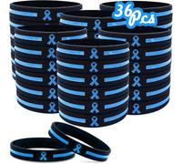 Temogole Lot de 36 bracelets de sensibilisation au cancer de la prostate - Accessoires en vrac - Ruban de sensibilisation à la santé et à la SLA - Bracelets unisexes pour homme et femme - Bleu clair