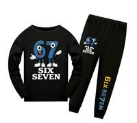Temolie 67 Meme Ensemble de vêtements pour garçons et filles Six Seven Numéro 6 7 Noël Haut à manches longues et pantalon 2 pièces Survêtement pour enfants Streetwear, Noir , 5-6 ans
