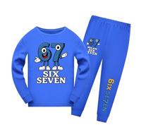 Temolie 67 Meme Ensemble de vêtements pour garçons et filles Six Seven Numéro 6 7 Noël Haut à manches longues et pantalon 2 pièces Survêtement pour enfants Streetwear, bleu, 9-10 ans