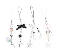 TEMOOUES 4pcs Fashion Bowknot Star Pendant STACHES Téléphone Lanyard Pocket Keychain Backpack Charm Car Clé Decoration Chaîne Chaîne Pendre Pendre Décoration