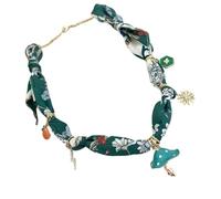 TEMOOUES Collier à breloques tendance en forme de cœur et de champignon combiné avec une écharpe ruban chaîne bijoux pour femme accessoire unique collier en velours corde, taille unique, Comme décrit