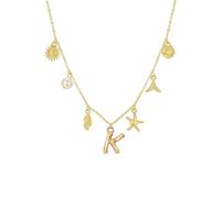 TEMOOUES Collier de lettres à breloques coquillages bohémiens à la mode avec pendentif en or élégant pour femmes à la mode dames usage quotidien vêtements de cou décontractés