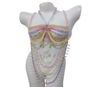 TEMOOUES Collier De Perles Fait À La Mode Ras Du Cou En Acrylique Chaîne De Corps Unique Bijoux Avec Glands Collier Ras Du Cou À Breloque